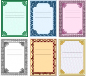 وکتور کادر وحاشیه خطی با گل های رنگی در گوشه ها با زمینه سفید